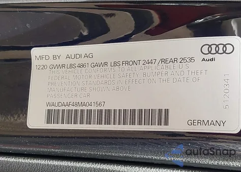2021 Audi A4 Premium 45 Tfsi S Line Quattro S Tronic from USA, damaged, VIN WAUDAAF48MA041567